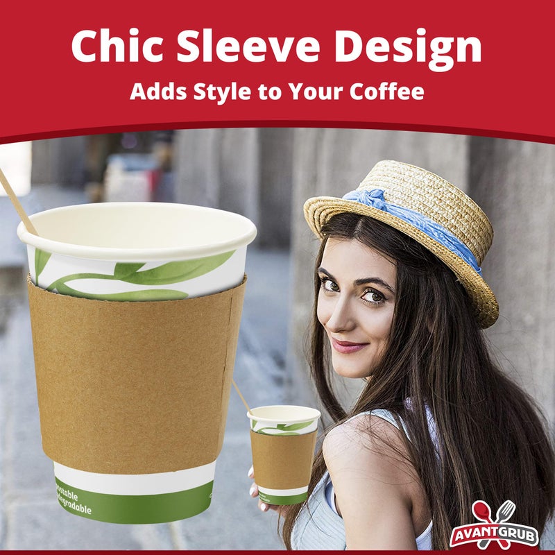 Avant Grub Recyclable Biodegradable Hot Drink Cups 12 Oz 100 Pk of Compostable Paper Mugs, Wood Stirrers and Cardboard Coffee Sleeves. Bulk 12oz Beverage Supplies Set Perfect for Eco Friendly Business or Cafe. - Image 4